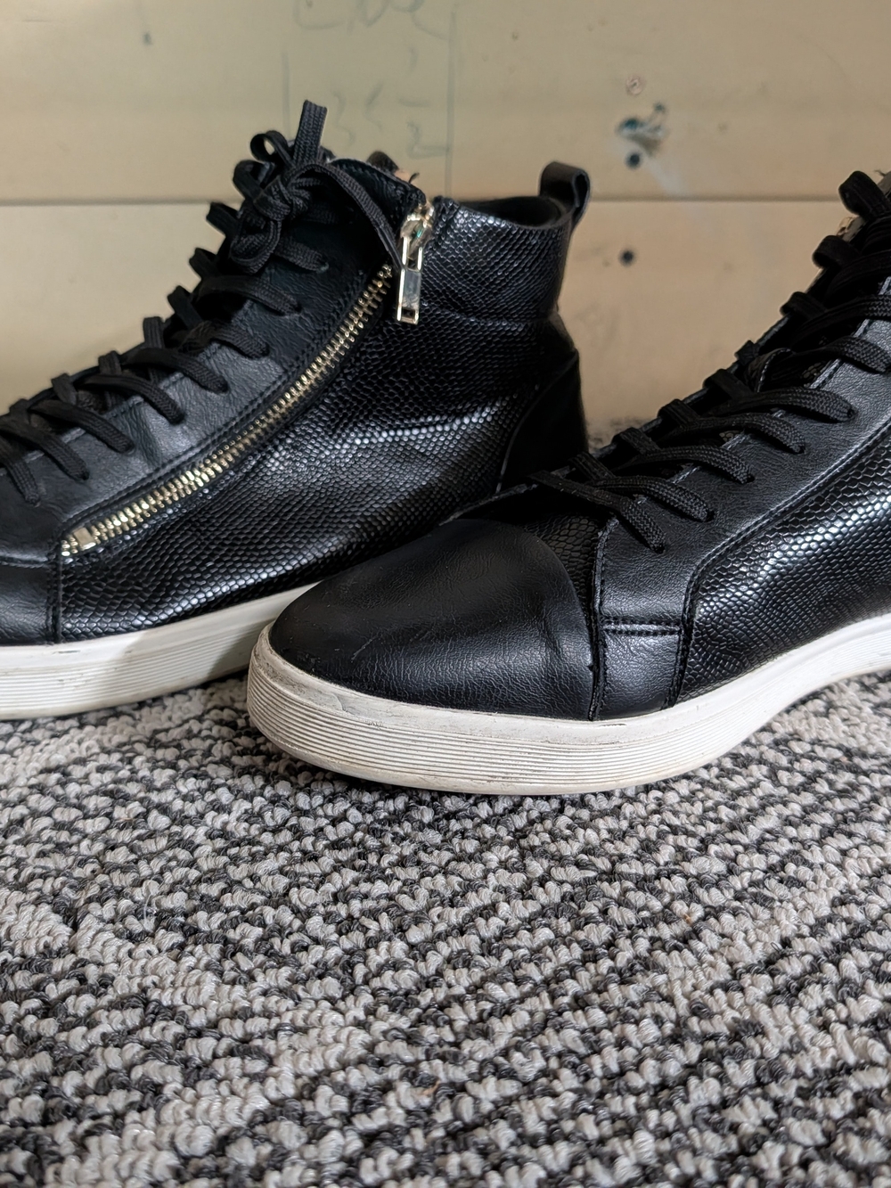 Aldo Black High-Top Leather Sneakers with Side Zip